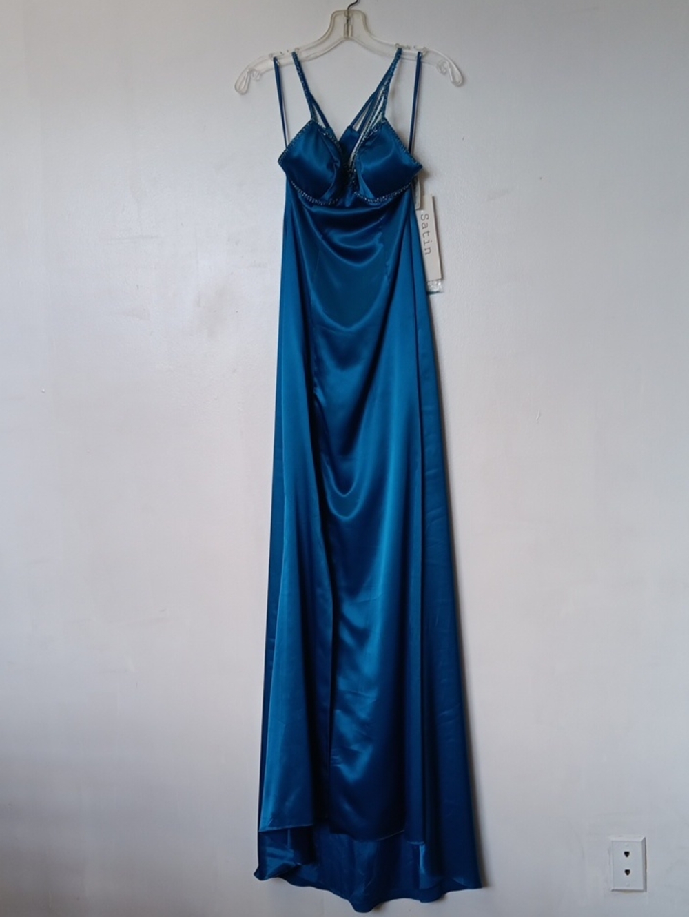 Vintage Teal Satin Maxi Slip Dress with Delicate Straps